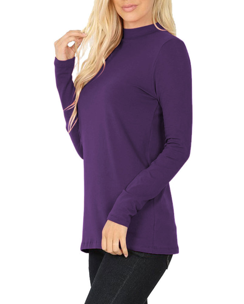 Zenana Cotton Long Sleeve Mock Neck - Shirts sb_tops