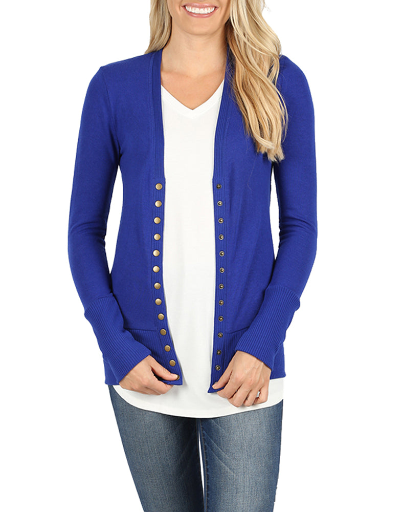 Zenana Snap Button Long Sleeve Sweater Cardigan - Cardigans sb_outerwear