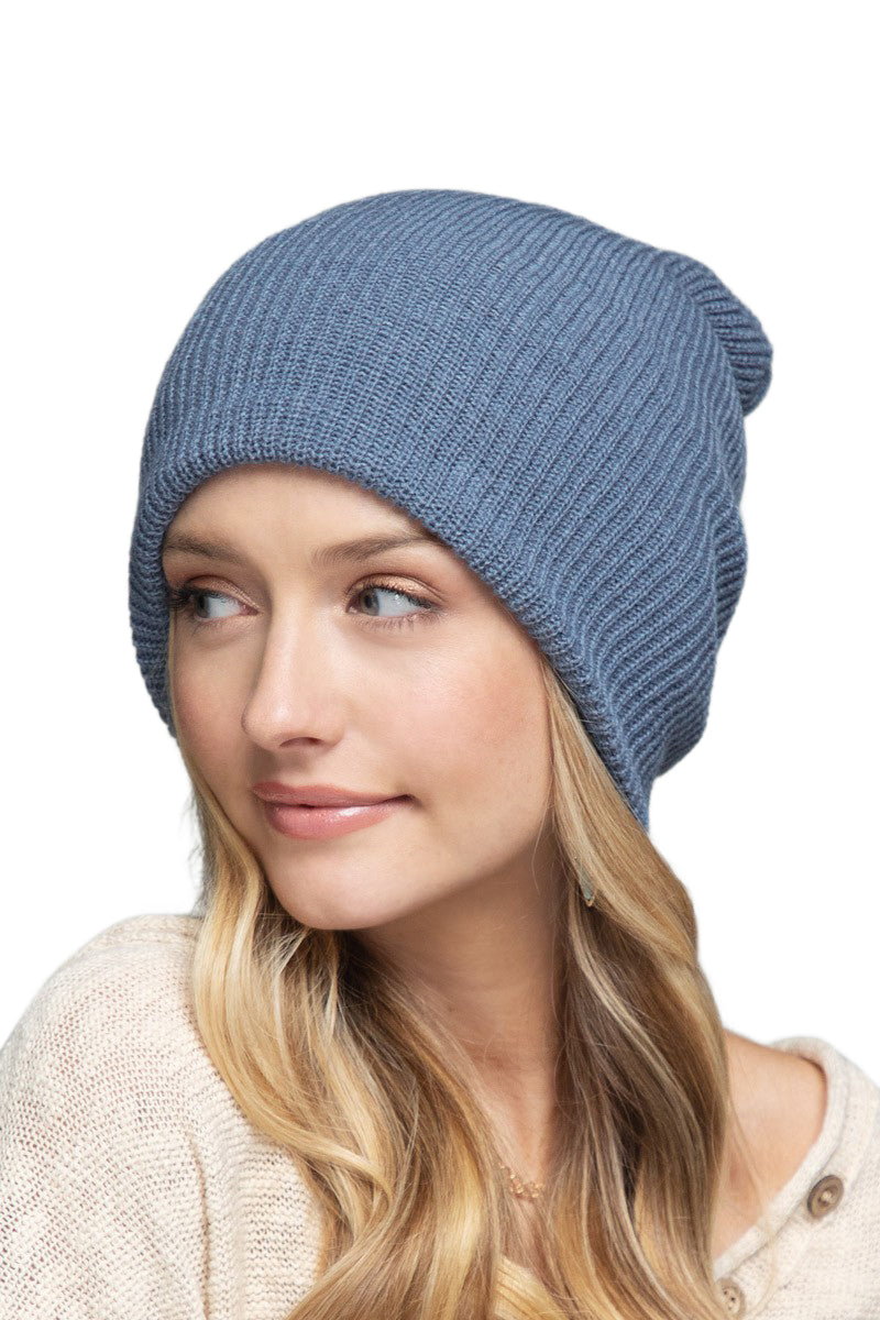 Solid Slouchy Knit Beanie Wide Wale
