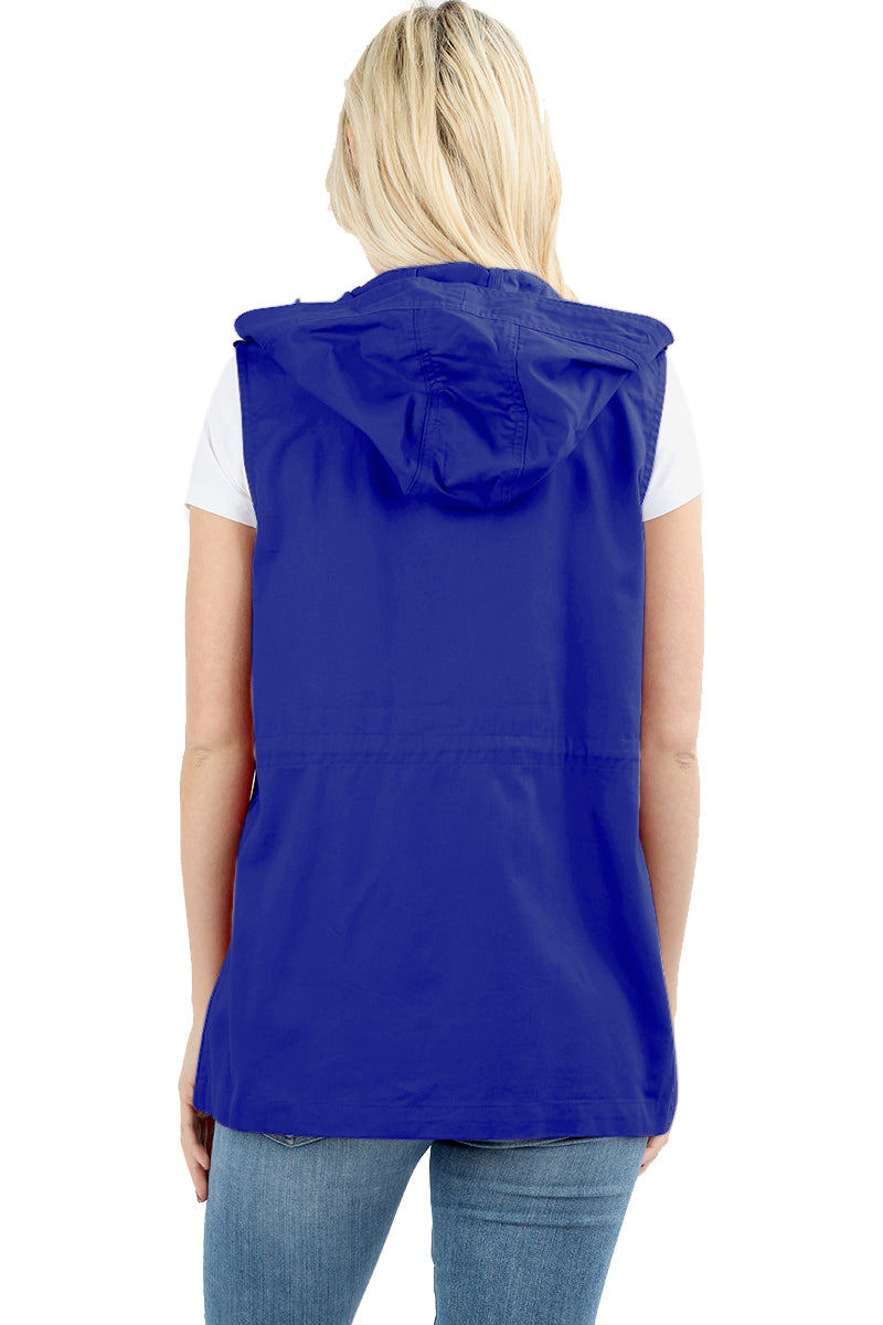 Zenana Sleeveless Utility Hoodie Military Vest - Vests sb_outerwear