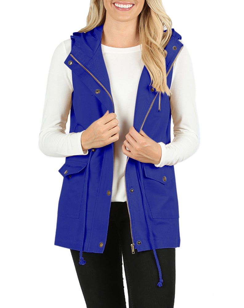 Zenana Sleeveless Utility Hoodie Military Vest - Vests sb_outerwear