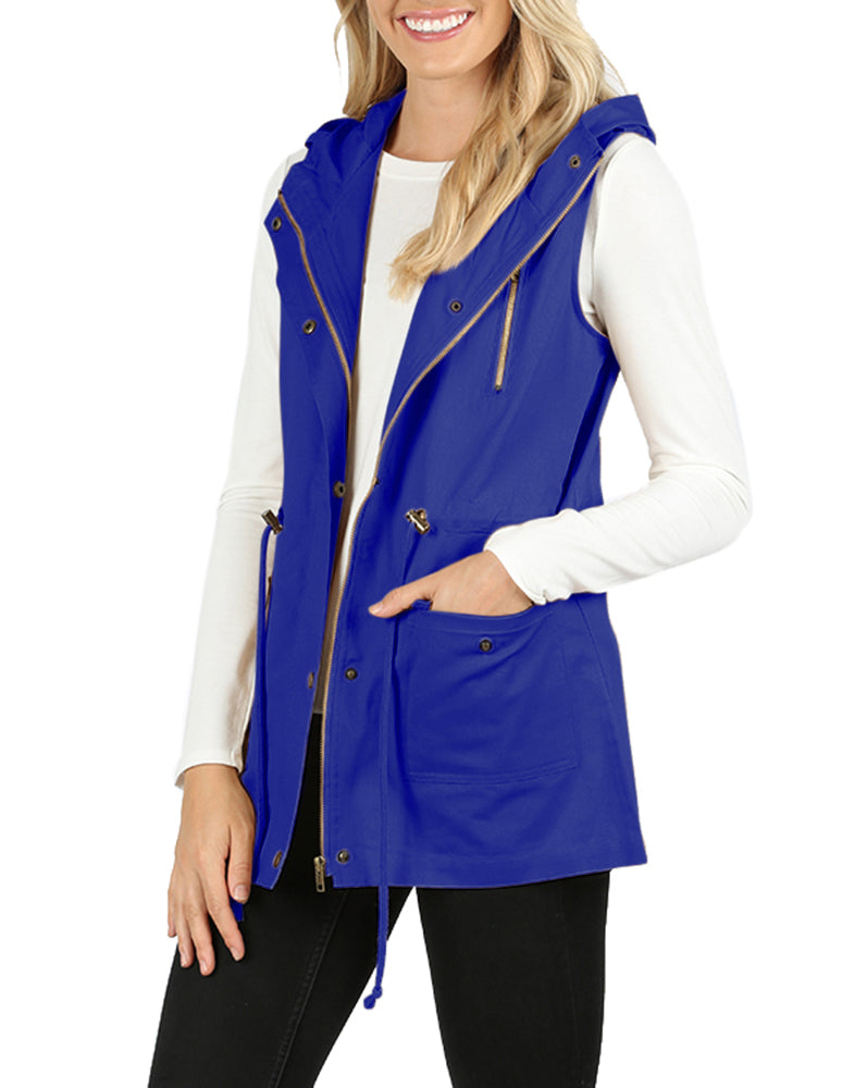 Zenana Sleeveless Utility Hoodie Military Vest - Vests sb_outerwear