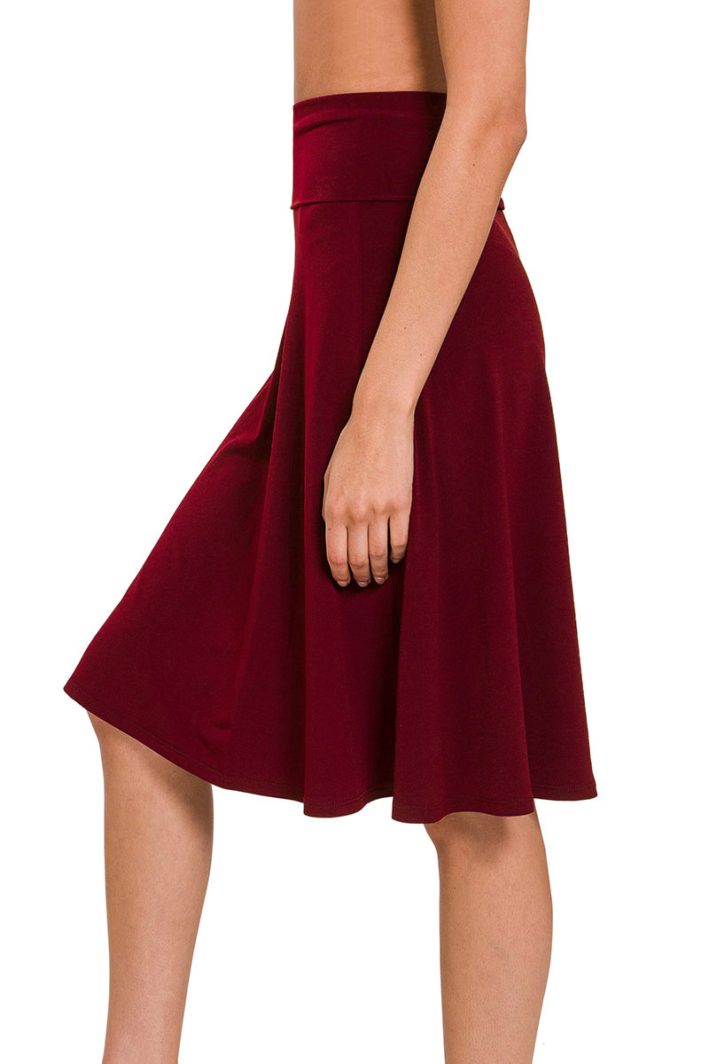 Zenana High Waist Fold Over A-Line Flared Midi Swing Skirt - Skirts sb_bottoms