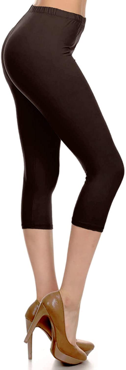 Leggings Depot High Waist Solid Microfiber Ultra Soft Capri Leggings (One Size) - Leggings sb_bottoms