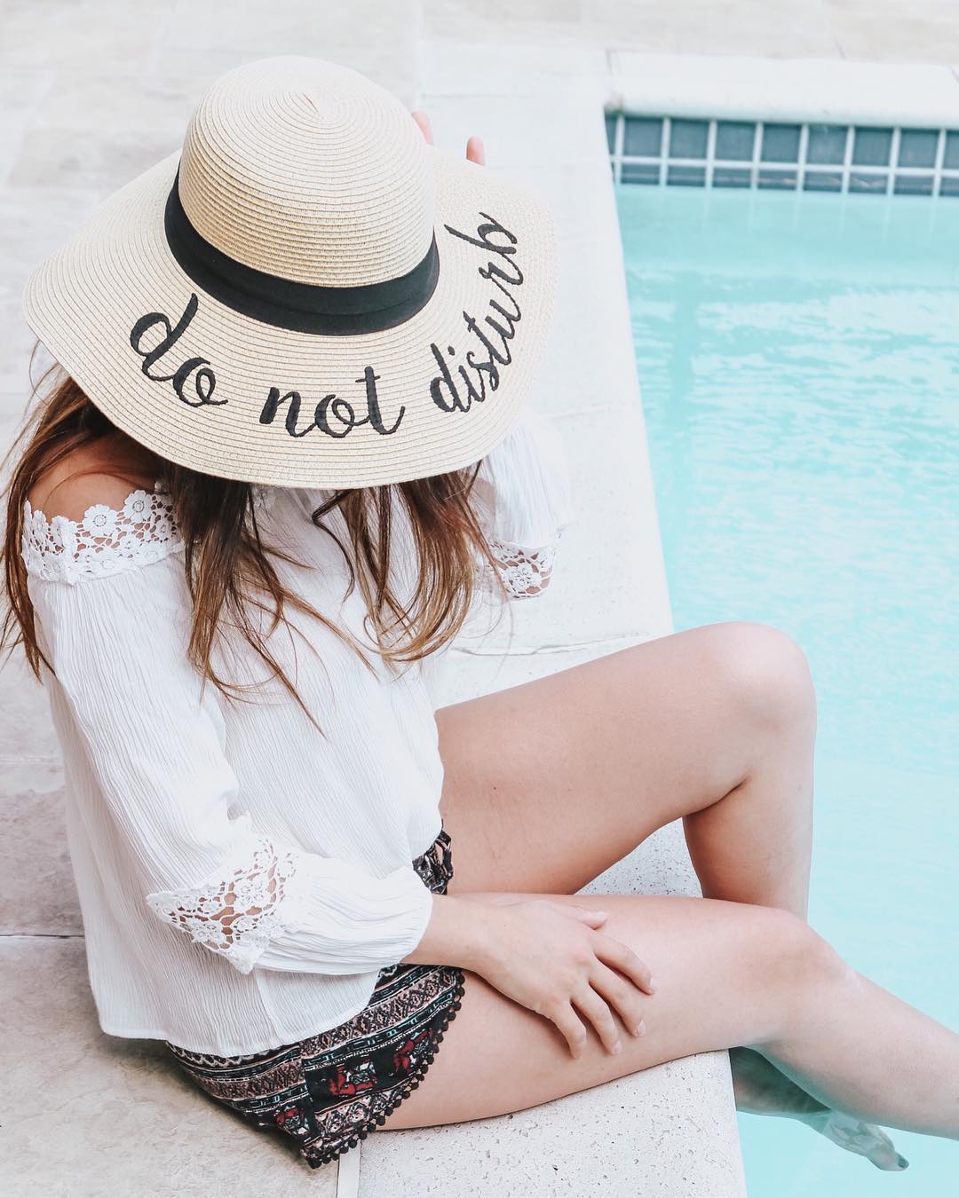 C.C. Embroidered Floppy Sun Straw Hat - Hats