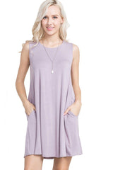 Mitto Shop Bamboo Fiber Knit Sleeveless T-shirt Dress (Dusty Lavender) - dress