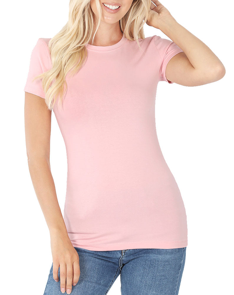 Zenana Cotton Crew Neck Short Sleeve Long Tee Shirt - T-Shirts sb_tops