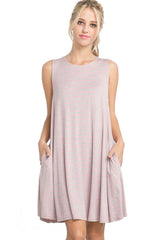 Mitto Shop Bamboo Knit Sleeveless T-shirt Dress in Rose Stripes - dress