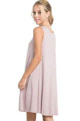 Mitto Shop Bamboo Knit Sleeveless T-shirt Dress in Rose Stripes - dress