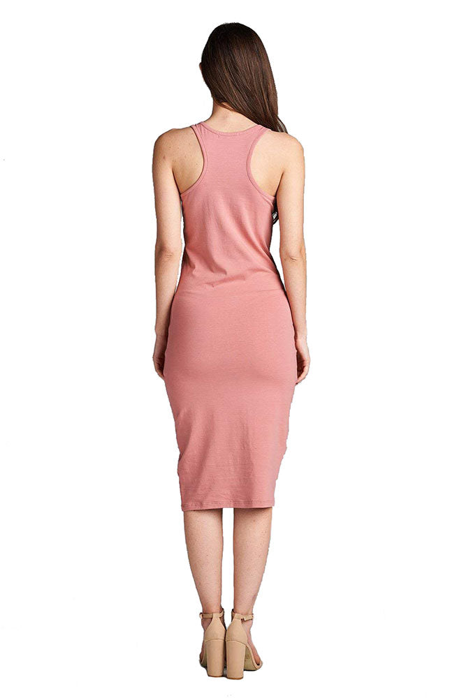Active Basic Cotton Bodycon Racerback Midi Dress - Dresses sb_dresses