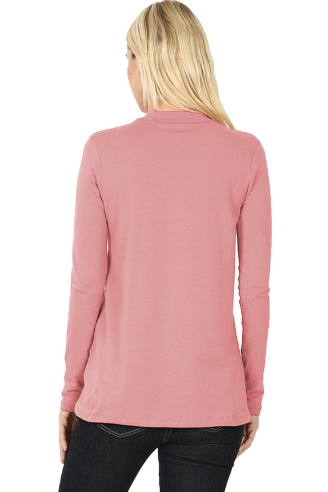 Zenana Cotton Long Sleeve Mock Neck - Shirts sb_tops