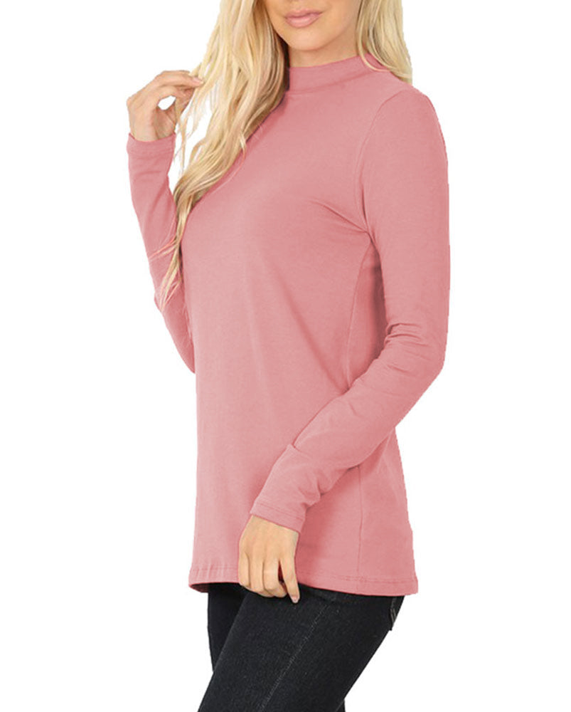 Zenana Cotton Long Sleeve Mock Neck - Shirts sb_tops