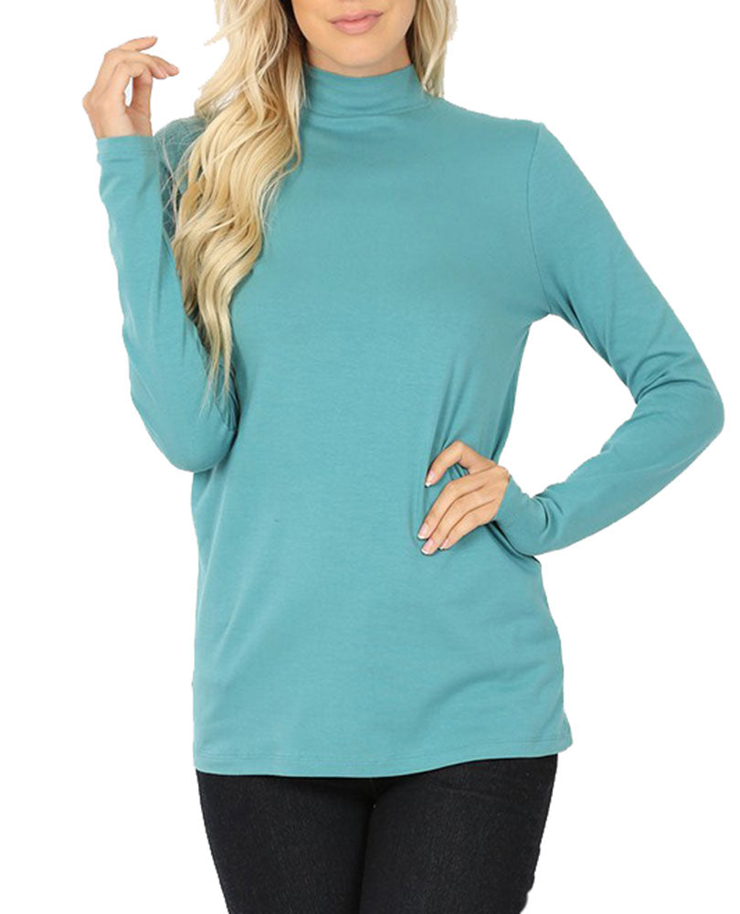 Zenana Cotton Long Sleeve Mock Neck - Shirts sb_tops
