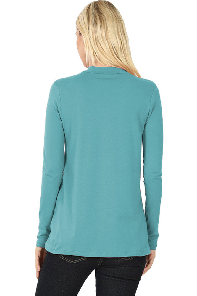 Zenana Cotton Long Sleeve Mock Neck - Shirts sb_tops