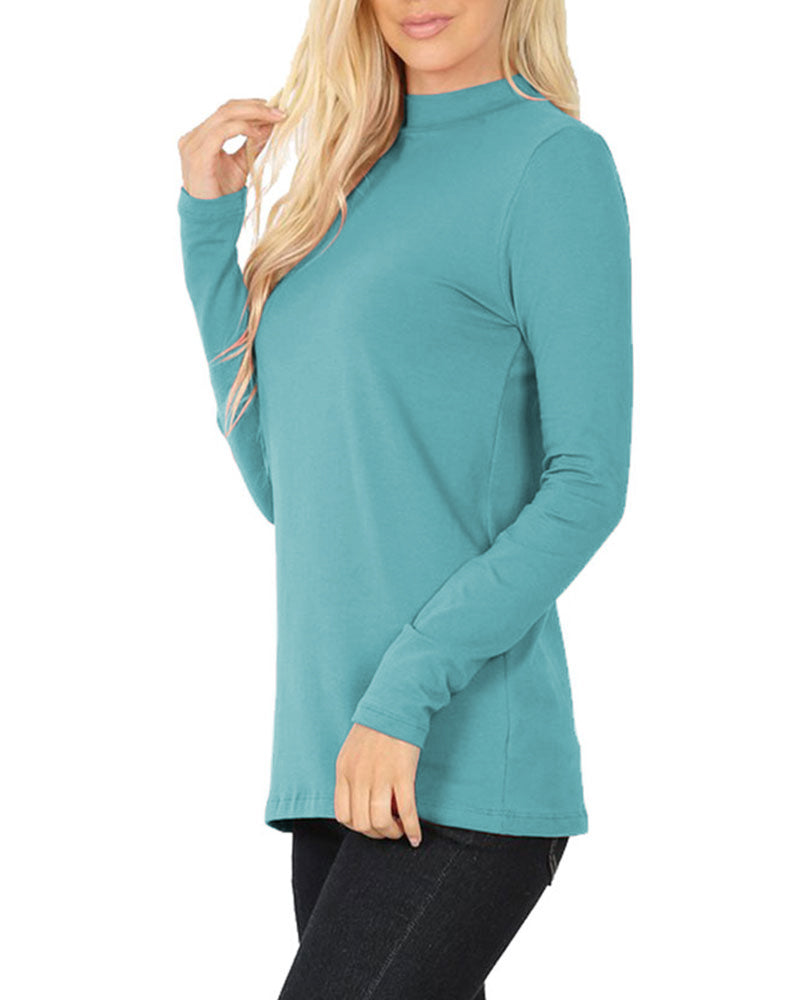 Zenana Cotton Long Sleeve Mock Neck - Shirts sb_tops
