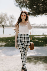 Niobe Clothing White Black Plaid Design Leggings - leggings