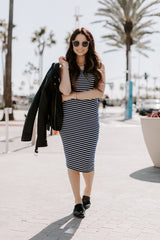 DNA Navy Striped Strapless Bodycon Mini Tube Dress - dress