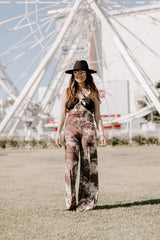 Niobe Clothing High Waist Fold Over Wide Leg Palazzo Pants (Brown Vintage) - pants