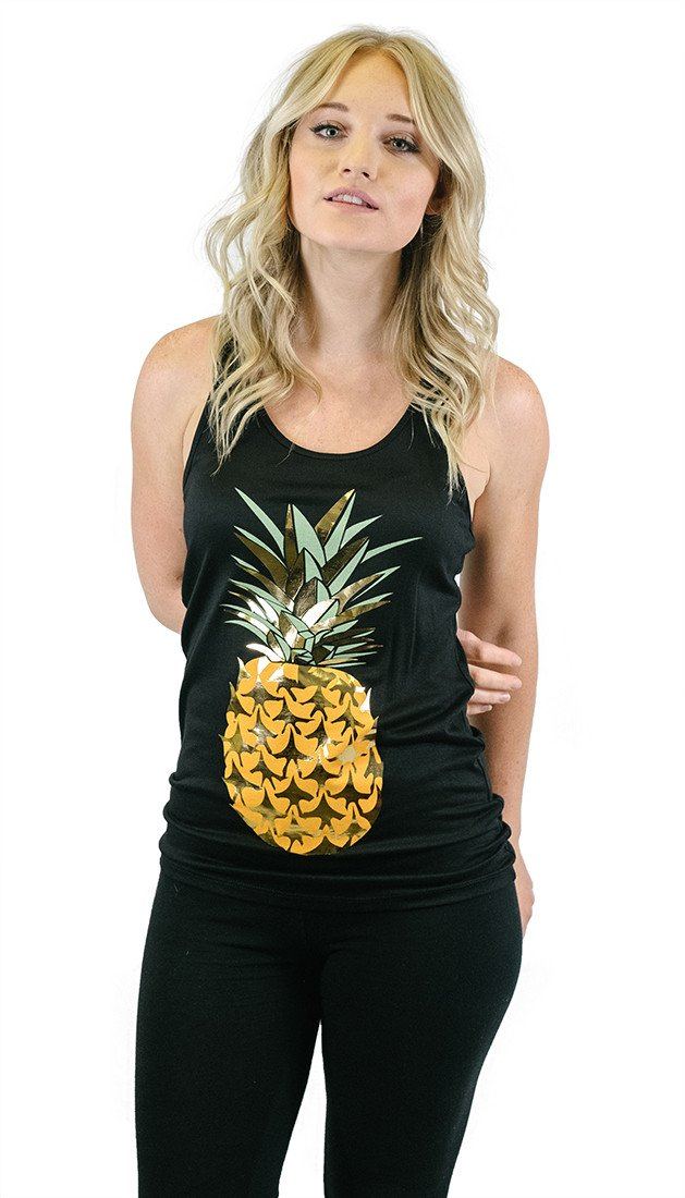 Niobe Clothing Gold Pineapple Racerback Tank Top - Tank Tops g_tanktops