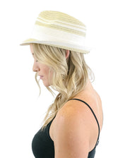 Niobe Clothing White Stripe Accent Short Brim Straw Fedora - Hats