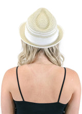 Niobe Clothing White Stripe Accent Short Brim Straw Fedora - Hats