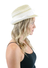 Niobe Clothing White Stripe Accent Short Brim Straw Fedora - Hats