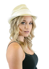 Niobe Clothing White Stripe Accent Short Brim Straw Fedora - Hats