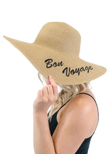 Niobe Clothing 'Bon Voyage' Embroidered Floppy Sun Straw Hat in Brown - Hats
