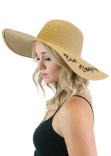 Niobe Clothing 'Bon Voyage' Embroidered Floppy Sun Straw Hat in Brown - Hats
