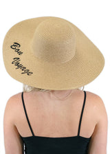 Niobe Clothing 'Bon Voyage' Embroidered Floppy Sun Straw Hat in Brown - Hats
