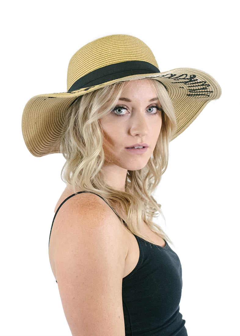C.C. Embroidered Floppy Sun Straw Hat - Hats