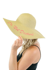 'Do Not Disturb' Embroidered Floppy Sun Straw Hat in Natural Hats- Niobe Clothing
