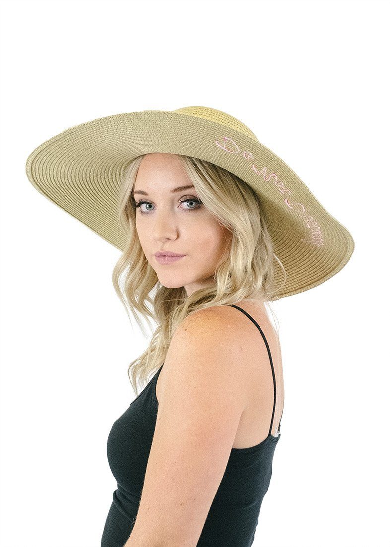 'Do Not Disturb' Embroidered Floppy Sun Straw Hat in Natural Hats- Niobe Clothing