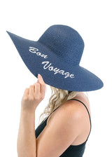 Niobe Clothing 'Bon Voyage' Embroidered Floppy Sun Straw Hat in Navy - Hats