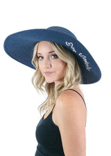 Niobe Clothing 'Bon Voyage' Embroidered Floppy Sun Straw Hat in Navy - Hats