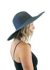 Niobe Clothing 'Bon Voyage' Embroidered Floppy Sun Straw Hat in Navy - Hats