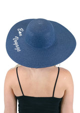 Niobe Clothing 'Bon Voyage' Embroidered Floppy Sun Straw Hat in Navy - Hats