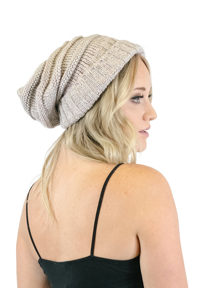 C.C. Unisex Two Toned Mix Knit Oversized Slouchy Beanie - Beanies Hats