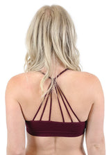 Niobe Clothing Seamless Strappy Racerback Padded Bralette (Wine) - Bras