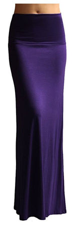 Azules Solid Banded Waist Foldover Maxi Skirt - Skirts