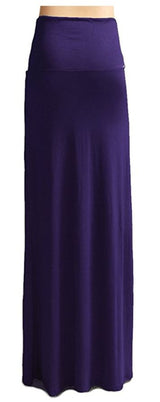 Azules Solid Banded Waist Foldover Maxi Skirt - Skirts