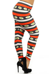 Niobe Clothing Flower & Stripe Print Fashion Leggings (Plus Size) - leggings