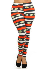 Niobe Clothing Flower & Stripe Print Fashion Leggings (Plus Size) - leggings