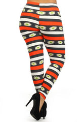 Niobe Clothing Flower & Stripe Print Fashion Leggings (Plus Size) - leggings