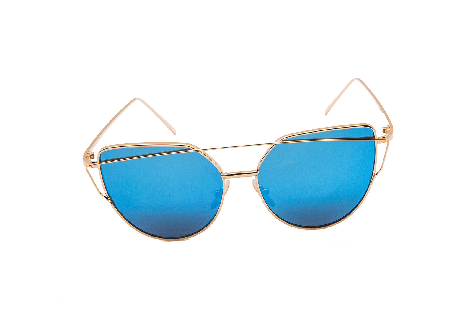 Niobe Clothing Mirrored "Samantha" Flat Lens Strikethrough Cat Eye Sunglasses in Gold Frame - Sunglasses