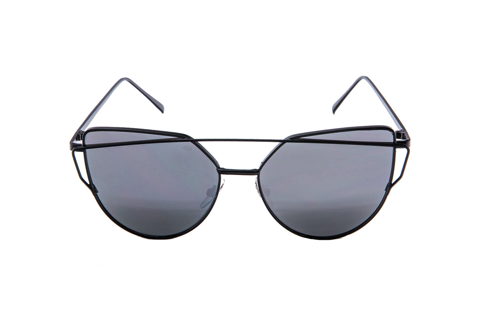 Niobe Clothing Mirrored "Samantha" Flat Lens Strikethrough Cat Eye Sunglasses in Black Frame - Sunglasses