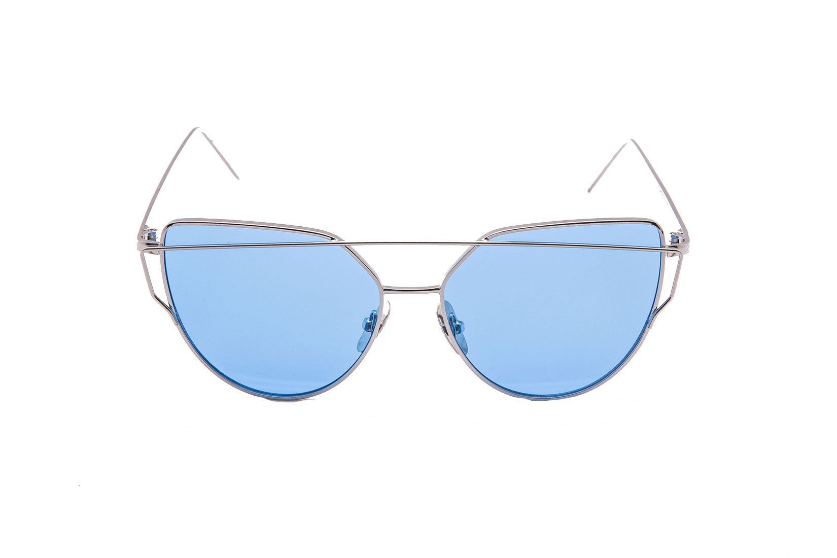Niobe Clothing Mirrored "Samantha" Flat Lens Strikethrough Cat Eye Sunglasses in Silver Frame - Sunglasses