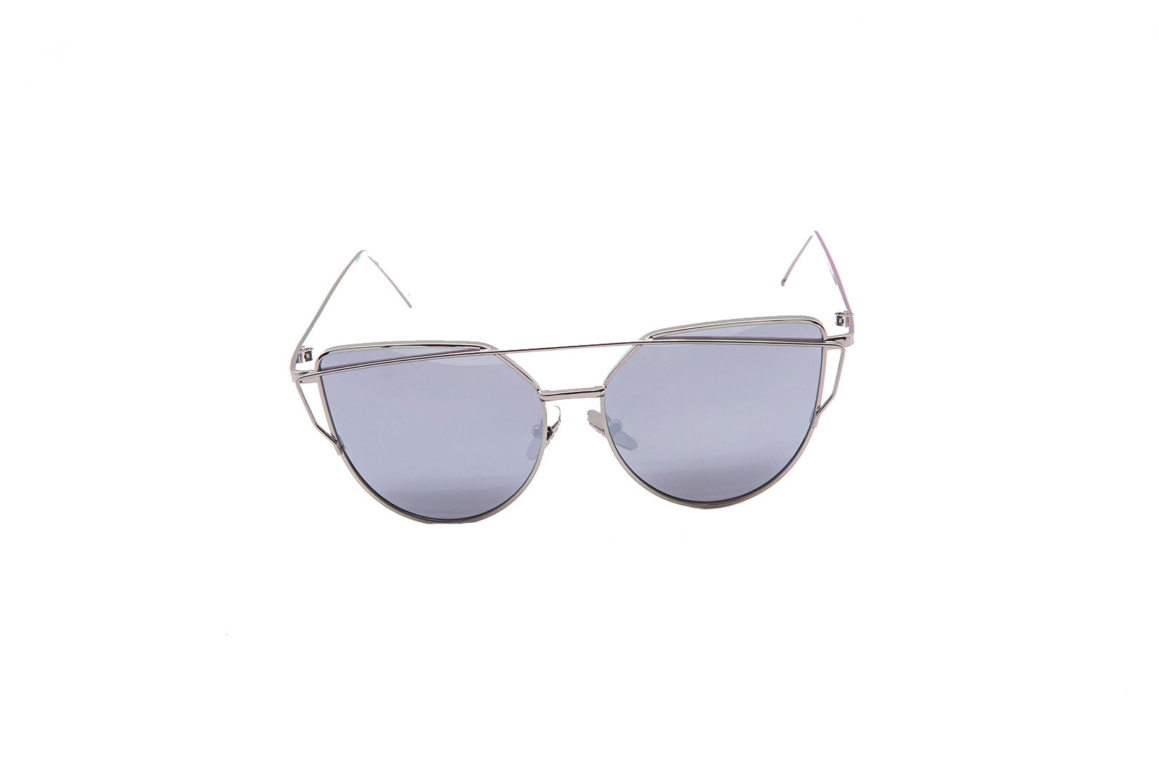 Niobe Clothing Mirrored "Samantha" Flat Lens Strikethrough Cat Eye Sunglasses in Silver Frame - Sunglasses
