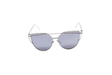 Mirrored "Samantha" Flat Lens Strikethrough Cat Eye Sunglasses in Silver Frame Sunglasses- Niobe Clothing