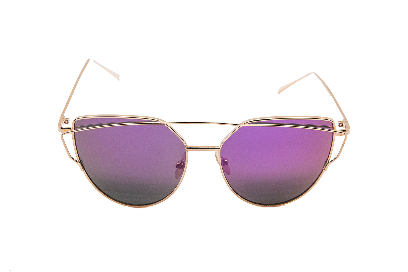 Niobe Clothing Mirrored "Samantha" Flat Lens Strikethrough Cat Eye Sunglasses in Gold Frame - Sunglasses